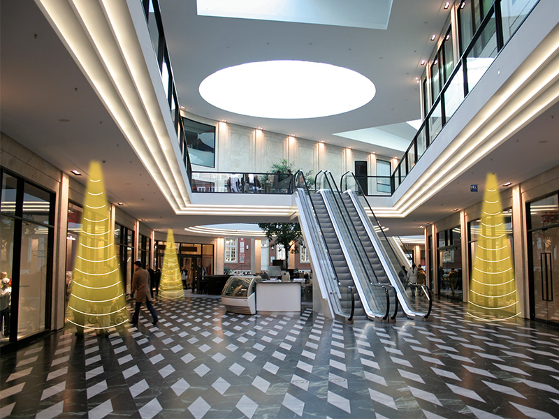 商場(chǎng)定向揚(yáng)聲器，定向發(fā)聲示意圖